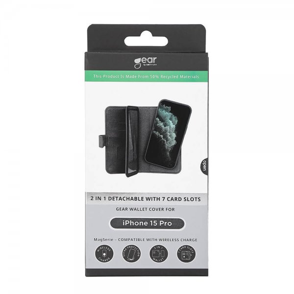Gear iPhone 15 Pro Etui 7 Kortlomme Avtakbart deksel MagSeries Svart
