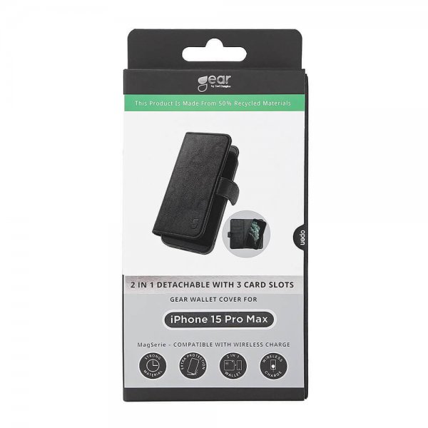 Gear iPhone 15 Pro Max Etui 3 Kortlomme Avtakbart deksel MagSeries Svart