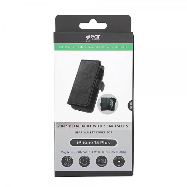 Gear iPhone 15 Plus Etui 3 Kortlomme Avtakbart deksel MagSeries Svart