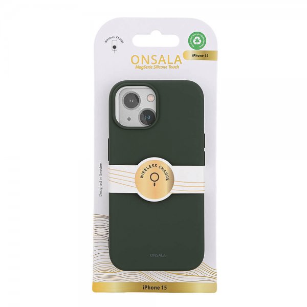 Onsala iPhone 15 Deksel Silicone Touch MagSeries Olive Green