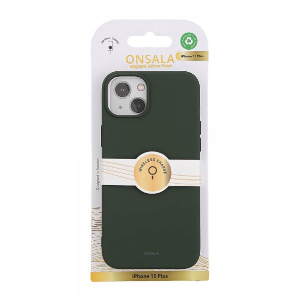 Onsala iPhone 15 Plus Deksel Silicone Touch MagSeries Olive Green