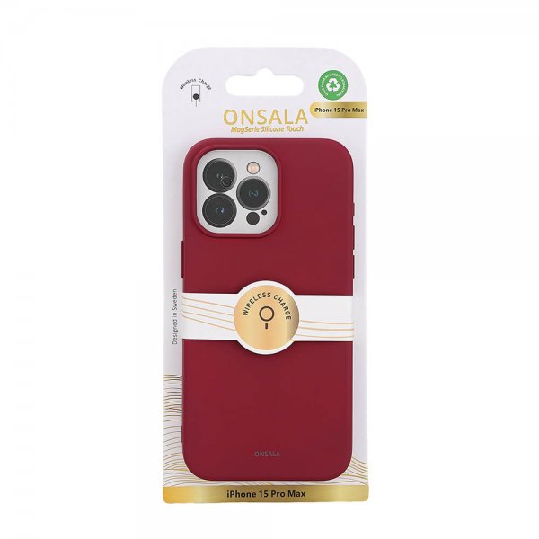 Onsala iPhone 15 Pro Max Deksel Silicone Touch MagSeries Deep Red