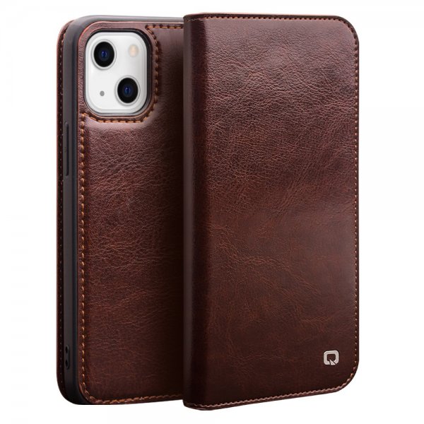 Qialino iPhone 13 Etui Ekte Skinn Brun