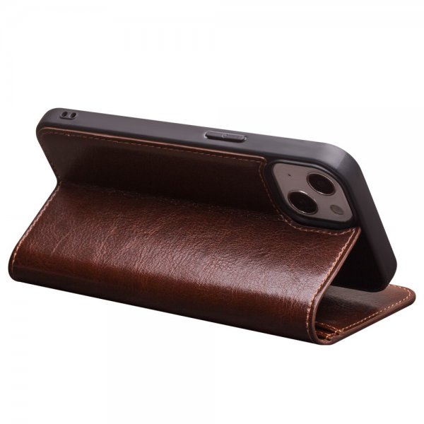 Qialino iPhone 13 Etui Ekte Skinn Brun