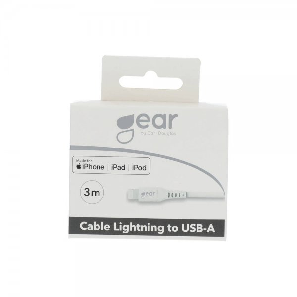 Gear Ladekabel Lightning til USB-A 3m MFI Hvit