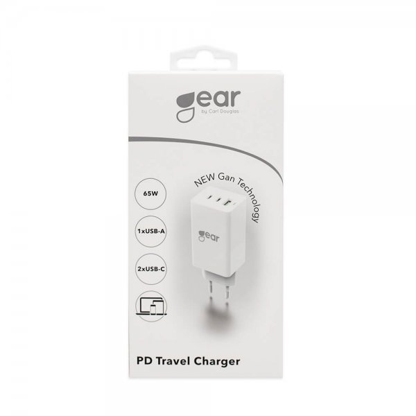 Gear Lader GAN 2xUSB-C + 1xUSB-A PD 65W Hvit