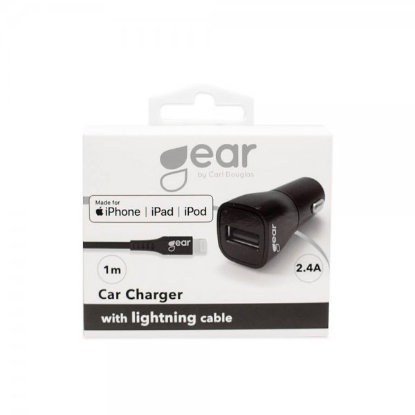 Gear Biladdare 1xUSB 2.4A Lightning Kabel 1m MFI Svart