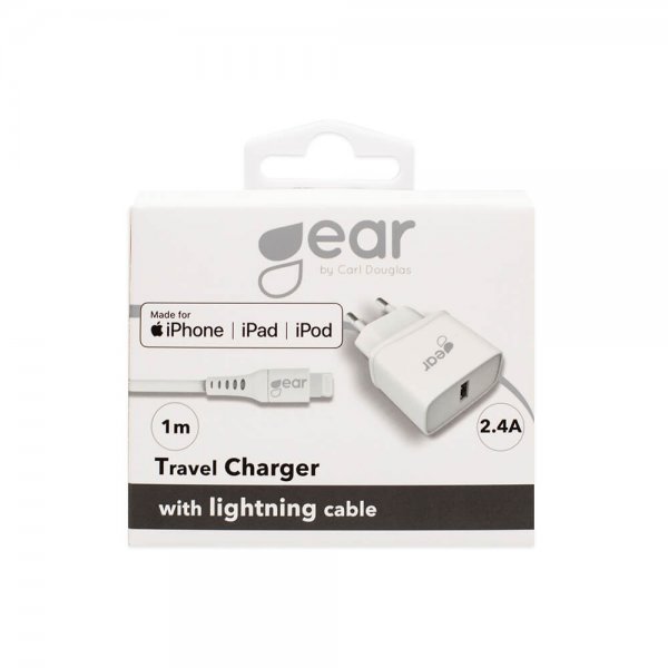 Gear Lader 1xUSB 2.4A Lightning Kabel 1m MFI Hvit