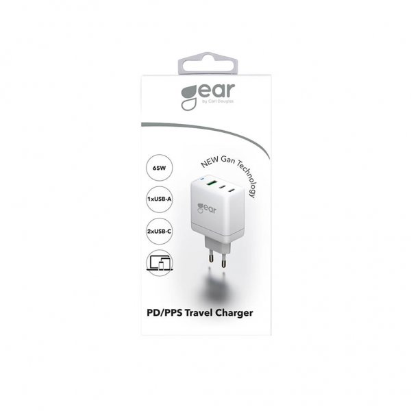Gear Lader GAN 2xUSB-C + 1xUSB-A PD/PPS 65W Vit