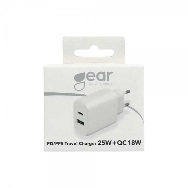 Gear Lader 1xUSB-C + 1xUSB-A PD/PPS 25W + 18W QC Hvit