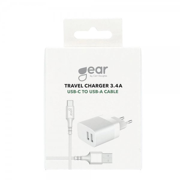 Gear Lader 2xUSB 3.4A Hvit USB-C Kabel 1m