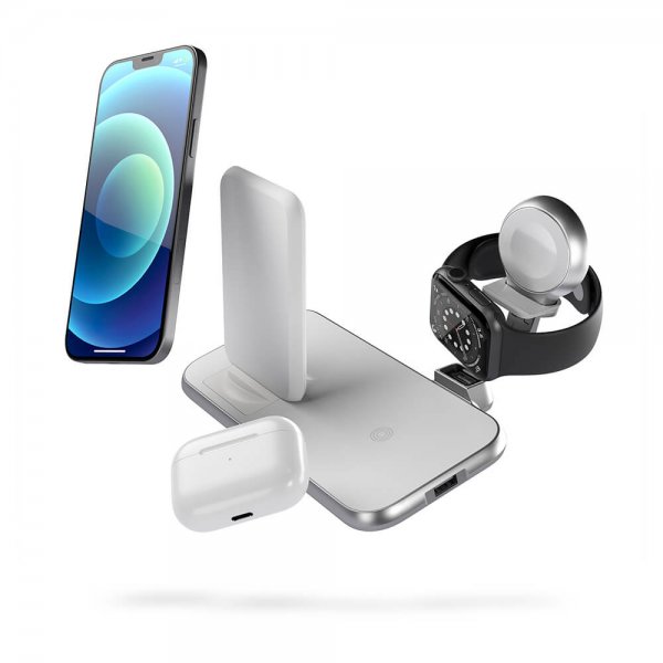 Zens 4 in 1 Stand+Watch Trådløs Charger Aluminium Hvit