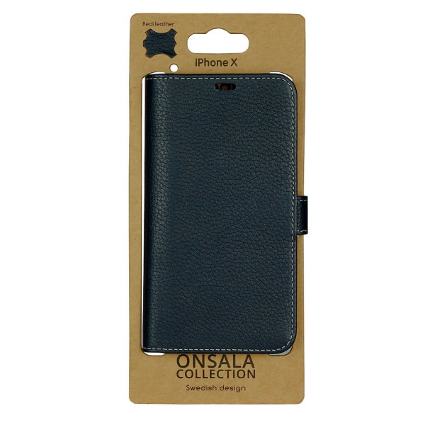 Onsala iPhone X/Xs Etui Ekte Skinn Blå