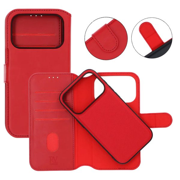 Rvelon iPhone 17 Pro Etui 4 Kortlomme Avtakbart deksel Rød