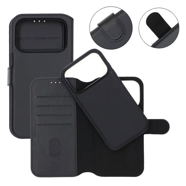 Rvelon iPhone 17 Pro Etui 4 Kortlomme Avtakbart deksel Svart