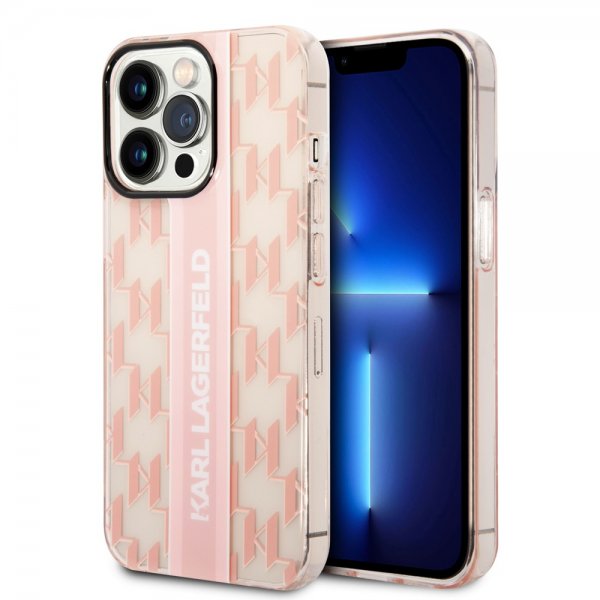 Karl Lagerfeld iPhone 14 Pro Deksel Monogram Vertical Stripe Rosa