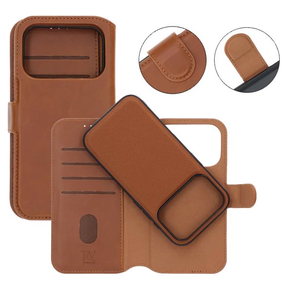 Rvelon iPhone 17 Pro Etui 4 Kortlomme Avtakbart deksel Brun