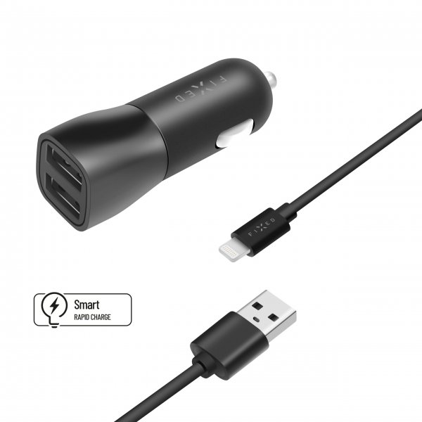 Fixed Mobillader til bil med Lightning-kabel 1m 15W Svart
