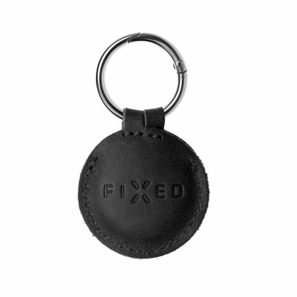 Fixed Apple AirTag Holder Real Leather Keychain Case Svart