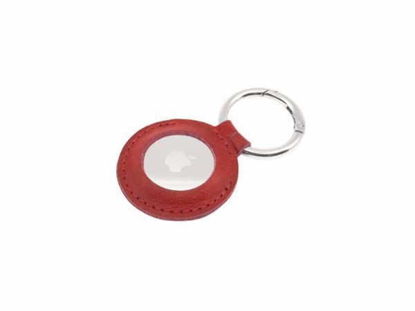 Fixed Apple AirTag Holder Real Leather Keychain Case Rød