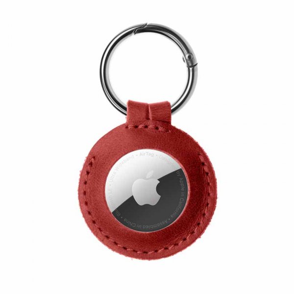 Fixed Apple AirTag Holder Real Leather Keychain Case Rød