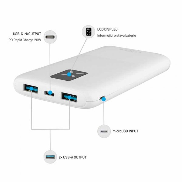 Fixed Powerbank Zen 10 20W 10 000 mAh USB-C 2xUSB-A Hvit
