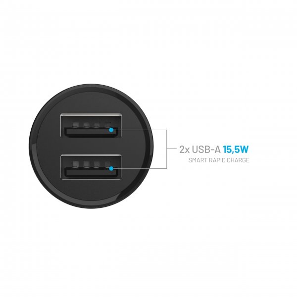 Fixed Mini Mobillader til bil 2xUSB-A 15W