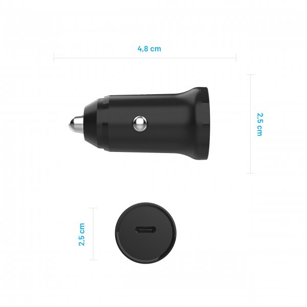 Fixed Mobillader til bil med USB-C Kabel 1m 20W PD Svart