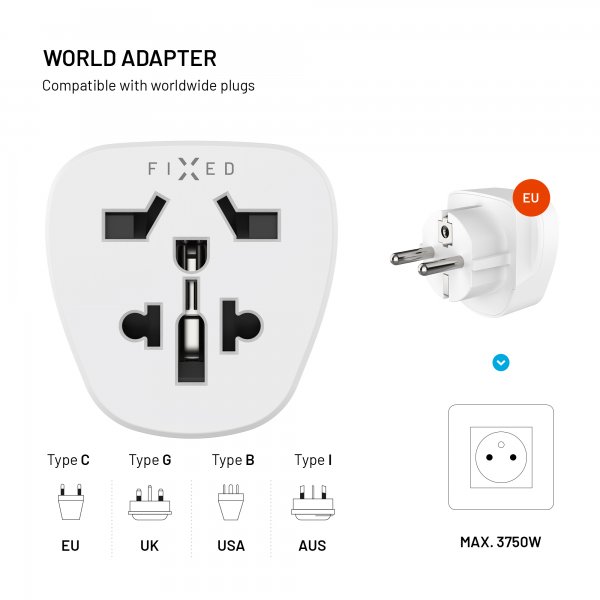 Fixed Travel Adapter Schuko EU/World