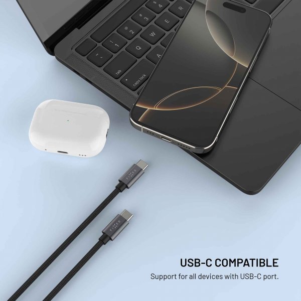 Fixed USB-C Kabel med Smartwatch-lading 1.5m Svart