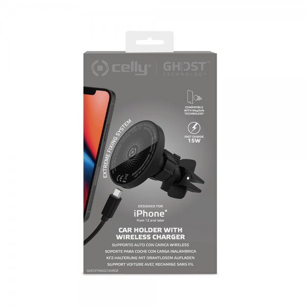 Celly Mobilholder til bil Car Holder with Wireless Charger 15W MagSafe