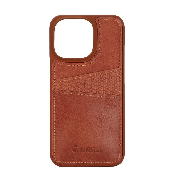 Krusell iPhone 14 Pro Deksel Leather CardCover Cognac