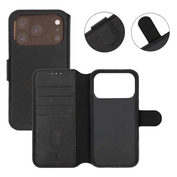 Rvelon iPhone 17 Pro Max Etui Ekte Skinn Svart