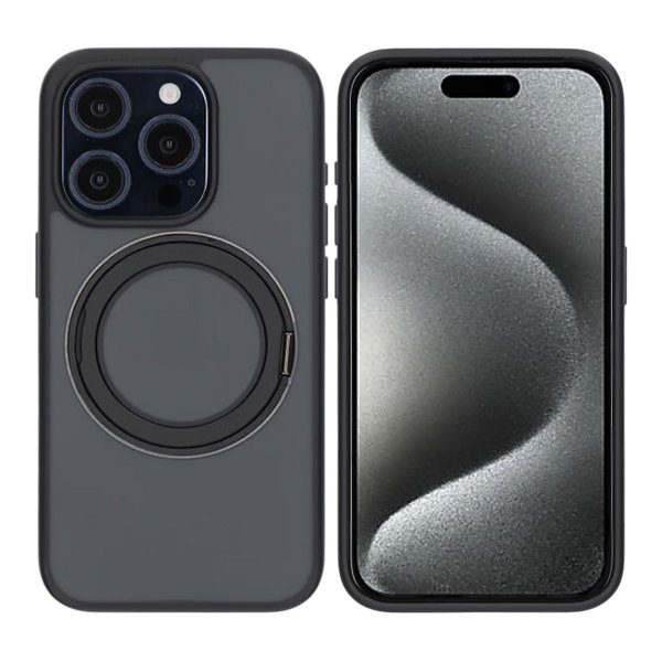 iPhone 15 Pro Deksel Roterbart Stativ Svart