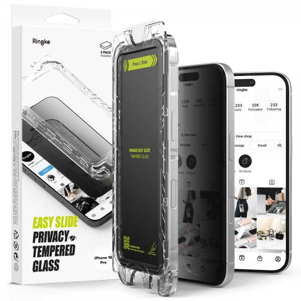 Ringke iPhone 16 Pro Skjermbeskytter Easy Slide Privacy 2-pakning