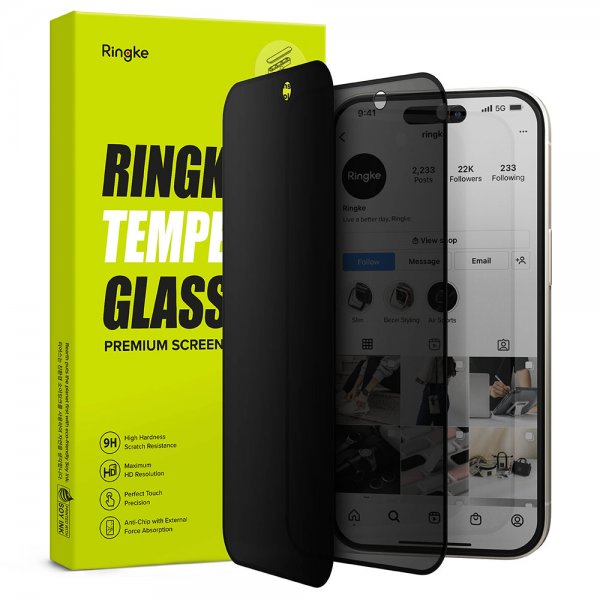 Ringke iPhone 15 Pro Skjermbeskytter Privacy Tempered Glass Installation Jig