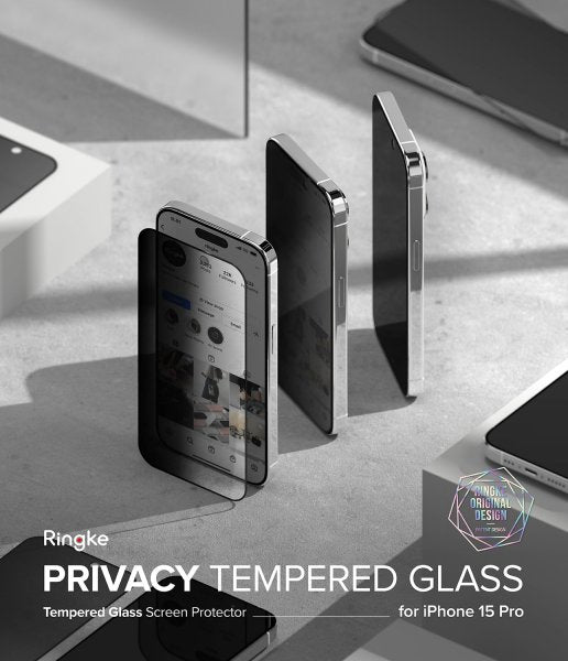 Ringke iPhone 15 Pro Skjermbeskytter Privacy Tempered Glass Installation Jig