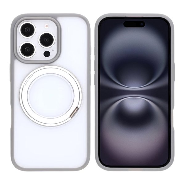 iPhone 16 Pro Deksel Roterbart Stativ Grå