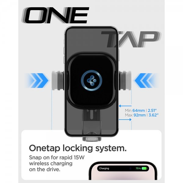 Spigen Mobilholder til bil OneTap Pro Dashboard Mount Charger 15W Svart