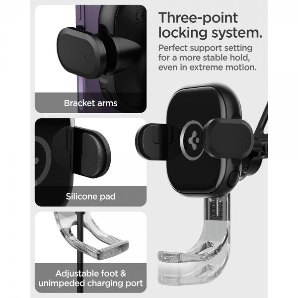 Spigen Mobilholder til bil OneTap Pro Dashboard Mount Charger 15W Svart