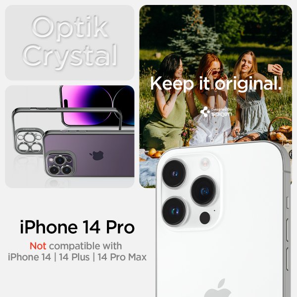 Spigen iPhone 14 Pro Deksel Optik Crystal Chrome Gray