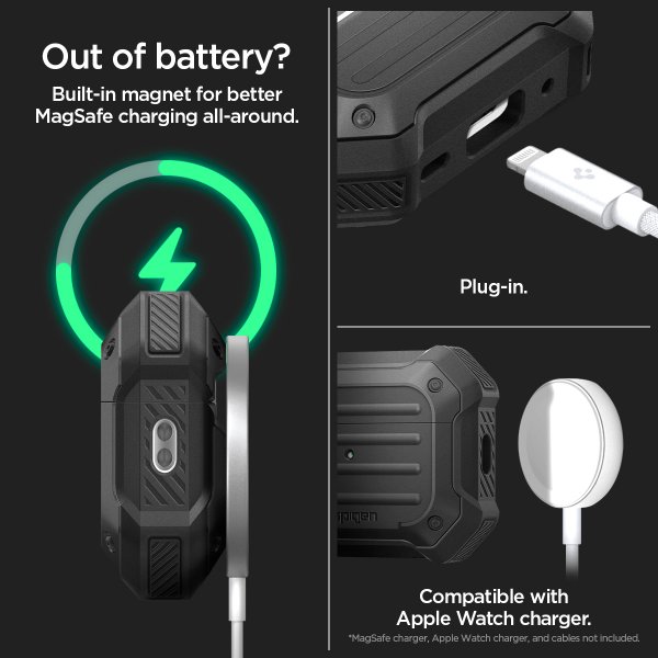 Spigen AirPods Pro 2 Deksel Tough Armor MagSafe Svart