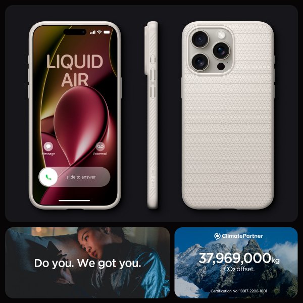 Spigen iPhone 15 Pro Max Deksel Liquid Air Natural Titanium