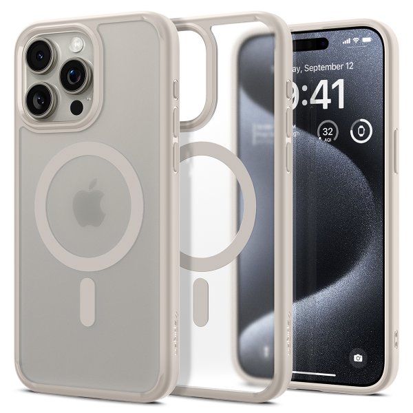 Spigen iPhone 15 Pro Deksel Ultra Hybrid MagFit Frost Natural Titanium