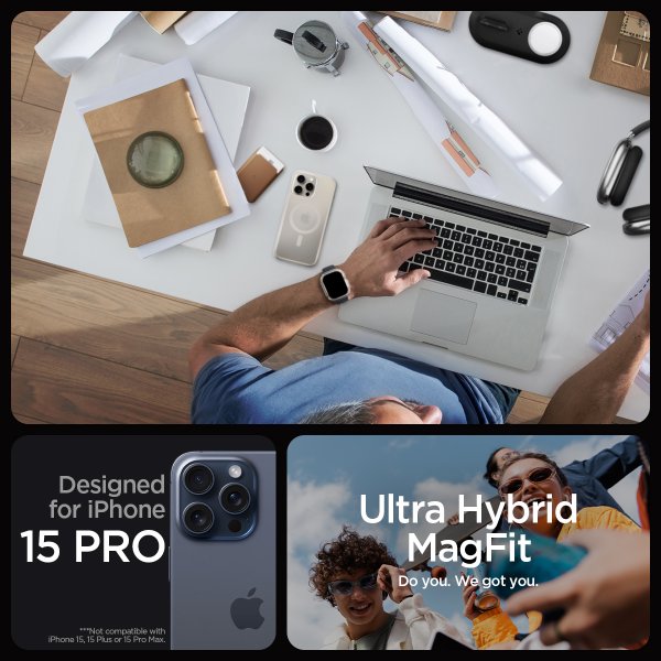 Spigen iPhone 15 Pro Deksel Ultra Hybrid MagFit Frost Natural Titanium