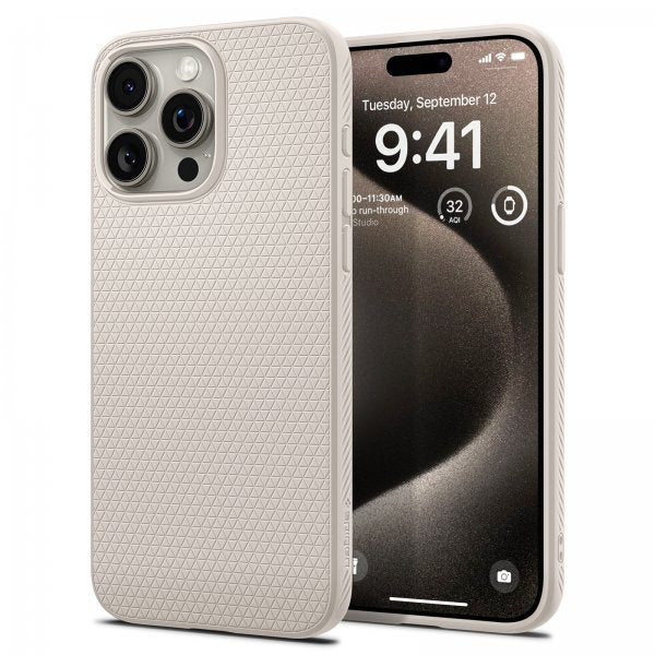 Spigen iPhone 15 Pro Deksel Liquid Air Natural Titanium