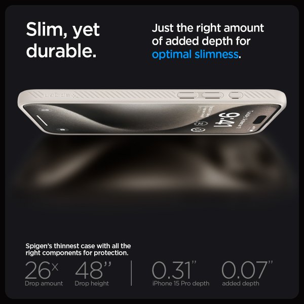 Spigen iPhone 15 Pro Deksel Liquid Air Natural Titanium