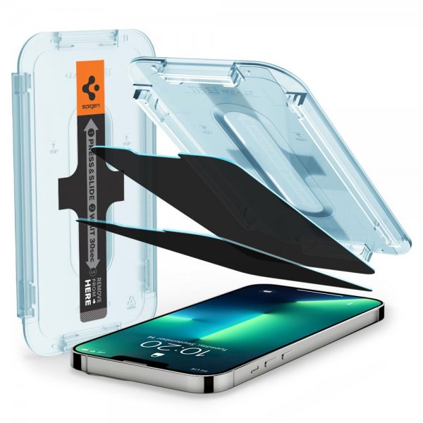 Spigen iPhone 13/13 Pro/14/16e/17e Skjermbeskytter GLAS.tR EZ Fit Privacy 2-pack