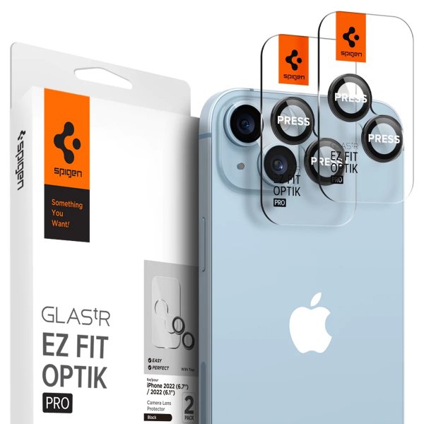 Spigen iPhone 14/15/iPhone 14/15 Plus Kamerabeskytter GLAS.tR EZ Fit Optik Pro 2-pakning Svart