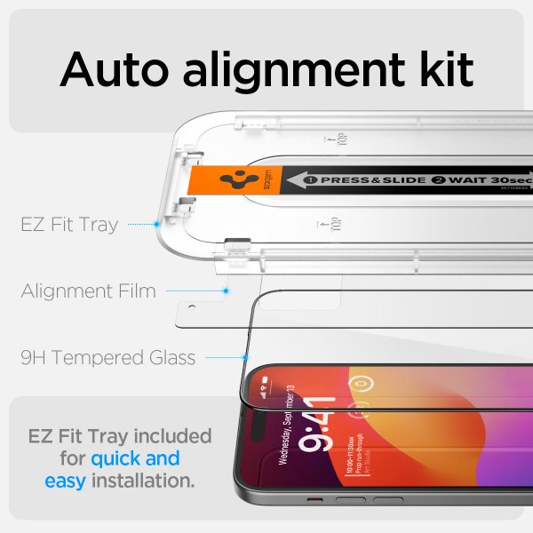 Spigen iPhone 15 Plus Skjermbeskytter GLAS.tR EZ Fit FC Svart 2-pakning